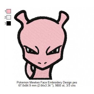 Pokemon Mewtwo Face Embroidery Design